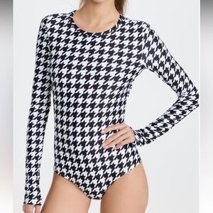 Black and White Houndstooth Rash Guard/Swimsuit